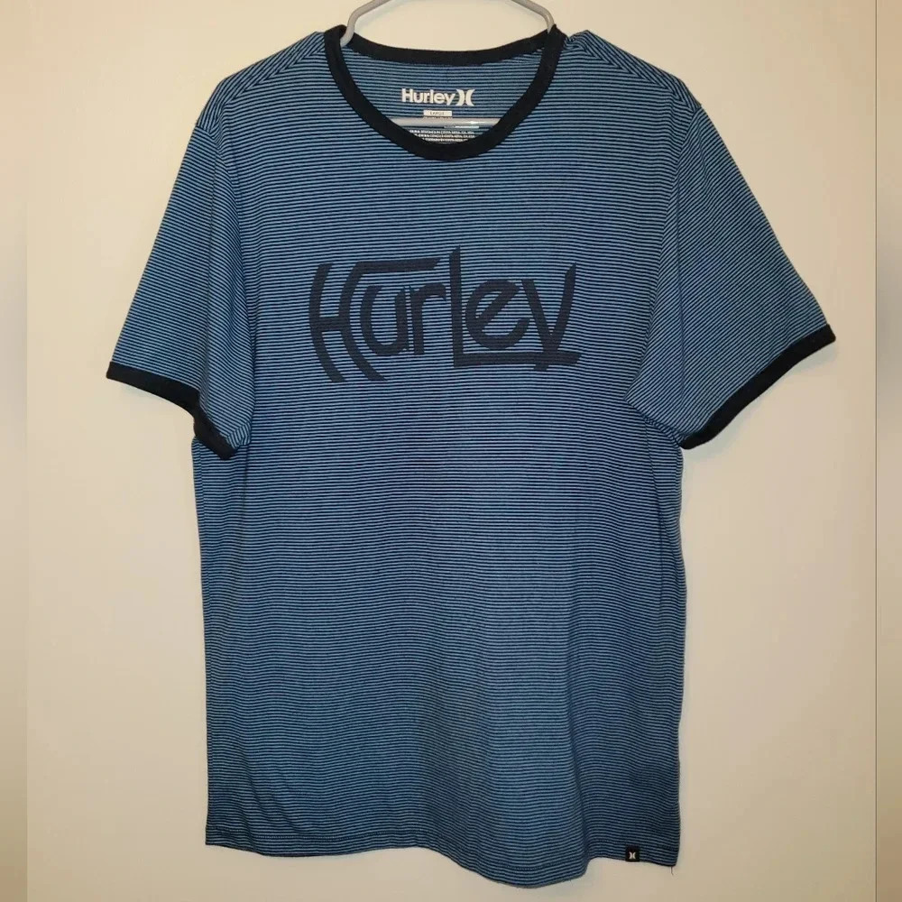 **4/$20 TEES**Hurley Men's size Large Blue and Black stripe tee shirt LOT-E - Picture 2 of 4